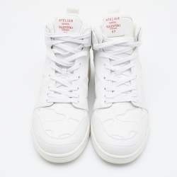 Pre Owned Valentino White Leather Atelier High Top Sneakers Size 44