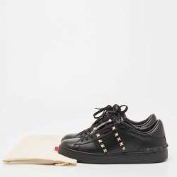 Valentino Black Leather Open Low Top Sneakers Size 41