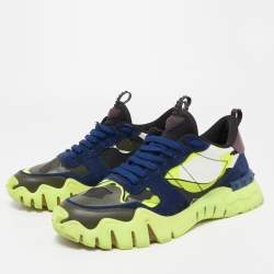 Pre Owned Valentino Multicolor Leather and Suede Camouflage Rockstud Rockrunner Sneakers Size 44 