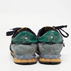 Valentino Multicolor Suede and Canvas Rockrunner Star Studded Low Top Sneakers Size 45