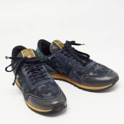 Valentino Multicolor Suede and Canvas Rockrunner Star Studded Low Top Sneakers Size 45