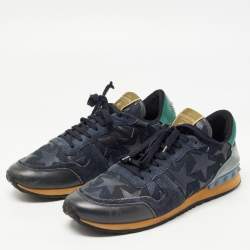 Valentino Multicolor Suede and Canvas Rockrunner Star Studded Low Top Sneakers Size 45