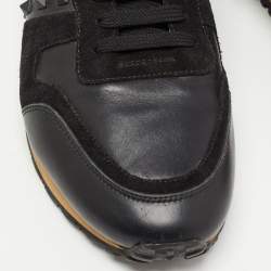 Pre Owned Valentino Black Leather and Suede Rockrunner Trainer Sneakers Size 43