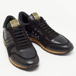 Pre Owned Valentino Black Leather and Suede Rockrunner Trainer Sneakers Size 43