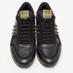 Pre Owned Valentino Black Leather and Suede Rockrunner Trainer Sneakers Size 43
