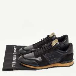 Pre Owned Valentino Black Leather and Suede Rockrunner Trainer Sneakers Size 43