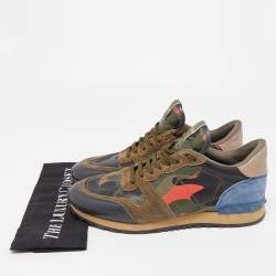 Pre Owned Valentino Multicolor Leather and Suede Rockrunner Sneakers Size 43