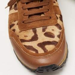 Valentino Tricolor Leopard Print Calf Hair and Leather Rockrunner Sneakers Size 42