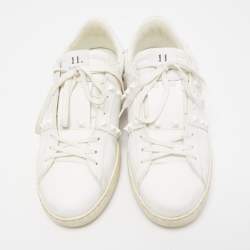 Valentino White Leather Studded Low Top Sneakers Size 44
