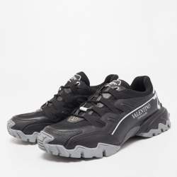 Valentino Black/White Leather And Mesh Climbers Low Top Sneakers Size EU 45