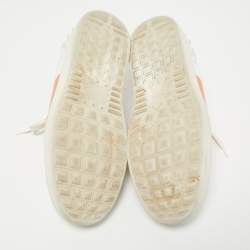 Valentino White/Orange Leather Rockstud Low Top Sneakers Size 40