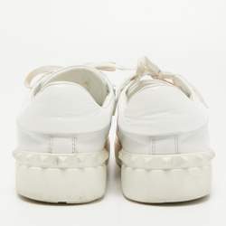 Valentino White/Orange Leather Rockstud Low Top Sneakers Size 40