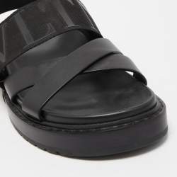 Pre Owned Valentino Black Leather and Nylon VLTN Cross Strap Sandals Size 42