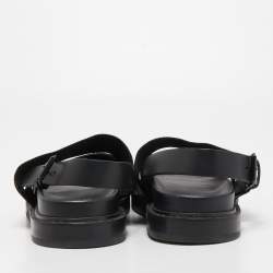 Pre Owned Valentino Black Leather and Nylon VLTN Cross Strap Sandals Size 42