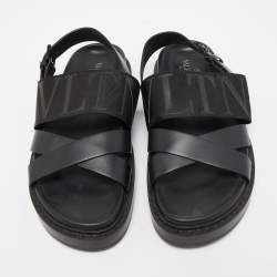 Pre Owned Valentino Black Leather and Nylon VLTN Cross Strap Sandals Size 42