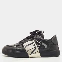 Pre Owned Valentino Black Leather VLTN Low Top Sneakers Size 44