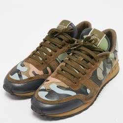 Valentino Multicolor Camouflage Suede And Leather Rockrunner Sneakers Size 43