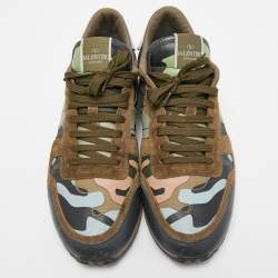 Valentino Multicolor Camouflage Suede And Leather Rockrunner Sneakers Size 43