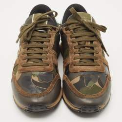 Valentino Tricolor Camo Print Canvas and Leather Rockrunner Sneakers Size 43