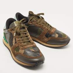 Valentino Tricolor Camo Print Canvas and Leather Rockrunner Sneakers Size 43
