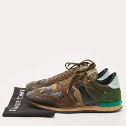 Valentino Tricolor Camo Print Canvas and Leather Rockrunner Sneakers Size 43