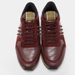 Pre Owned Valentino Burgundy Suede and Leather Rockrunner Sneakers Size 41