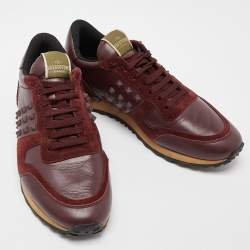 Pre Owned Valentino Burgundy Suede and Leather Rockrunner Sneakers Size 41