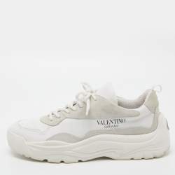 Pre Owned Valentino White Leather and Suede Sneakers Size 42