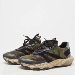Pre Owned Valentino Multicolor Suede and Leather Camouflage Bounce Trainer Sneakers Size 41.5