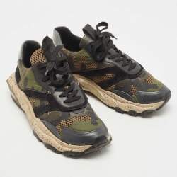 Pre Owned Valentino Multicolor Suede and Leather Camouflage Bounce Trainer Sneakers Size 41.5