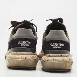 Pre Owned Valentino Multicolor Suede and Leather Camouflage Bounce Trainer Sneakers Size 41.5