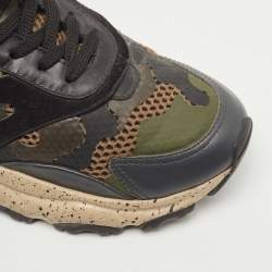 Pre Owned Valentino Multicolor Suede and Leather Camouflage Bounce Trainer Sneakers Size 41.5