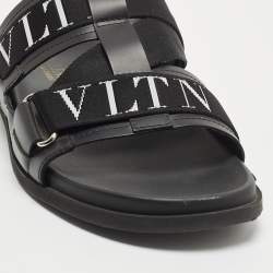 Valentino Black Leather and Canvas VLTN Sandals Size 39