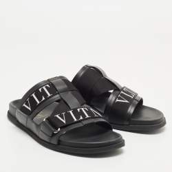 Valentino Black Leather and Canvas VLTN Sandals Size 39