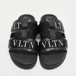 Valentino Black Leather and Canvas VLTN Sandals Size 39