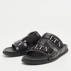 Valentino Black Leather and Canvas VLTN Sandals Size 39