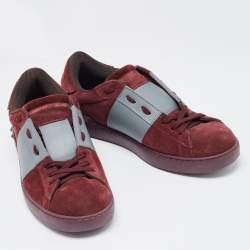 Valentino Burgundy Suede and Leather Low Top Sneakers Size 42