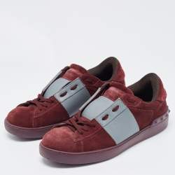 Valentino Burgundy Suede and Leather Low Top Sneakers Size 42