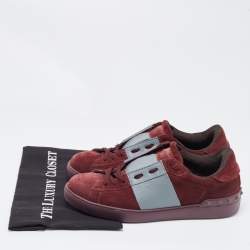 Valentino Burgundy Suede and Leather Low Top Sneakers Size 42