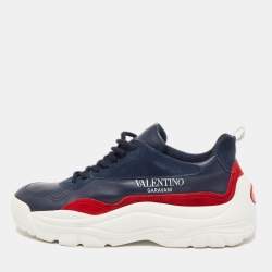 Valentino Blue/Red Suede And Leather Gumboy Low Top Sneakers Size 39