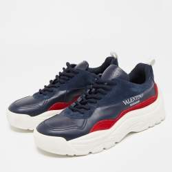 Valentino Blue/Red Suede And Leather Gumboy Low Top Sneakers Size 39