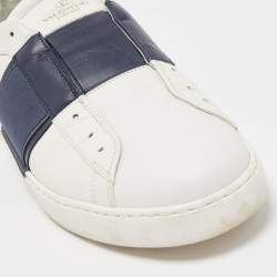 Valentino White/Navy Blue Leather Slip On Sneakers Size 45