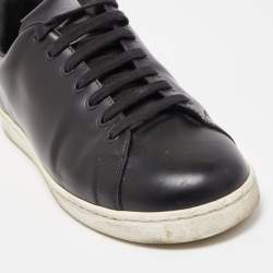 Pre Owned Valentino Black Leather V Logo Low Top Sneakers Size 42