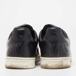 Pre Owned Valentino Black Leather V Logo Low Top Sneakers Size 42