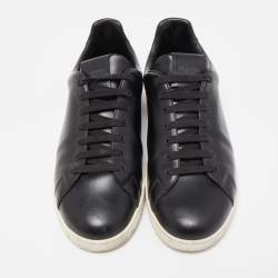 Pre Owned Valentino Black Leather V Logo Low Top Sneakers Size 42