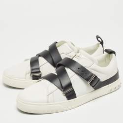 Pre Owned Valentino White/Black Leather Buckle Strap Rockstud Sneakers Size 43
