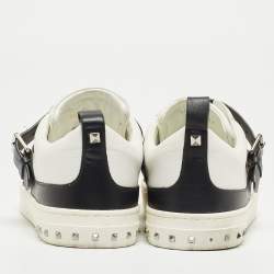Pre Owned Valentino White/Black Leather Buckle Strap Rockstud Sneakers Size 43