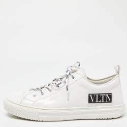 Pre Owned Valentino Garavani White Patent Leather Giggies Low Top Sneakers Size 45