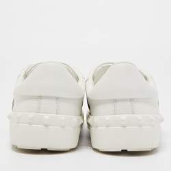 Pre Owned Valentino White/Grey Leather Rockstud Slip On Sneakers Size 45