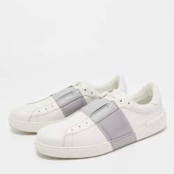 Pre Owned Valentino White/Grey Leather Rockstud Slip On Sneakers Size 45